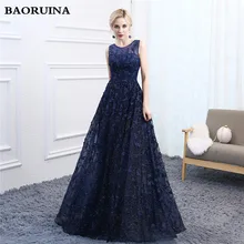 

Navy blue Long Evening Dresses Sexy O Neck Backless Lace Applique 2018 new Vestido de Festa Tulle Beads Floor Length Prom Gowns