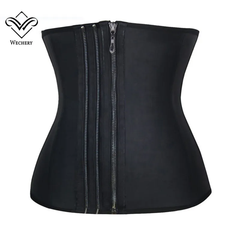

Wechery Modeling Strap Fajas Smooth Latex Waist Trainer Latex Waist Cincher Corset Zipper Hooks Underbust Rubber Body Shaper