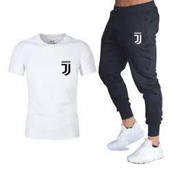 2019 Новая брендовая одежда тренажерные залы Tight хлопковая футболка + брюки комплекты Для мужчин s футболка Juventus для мужчин Gyms футболка Для