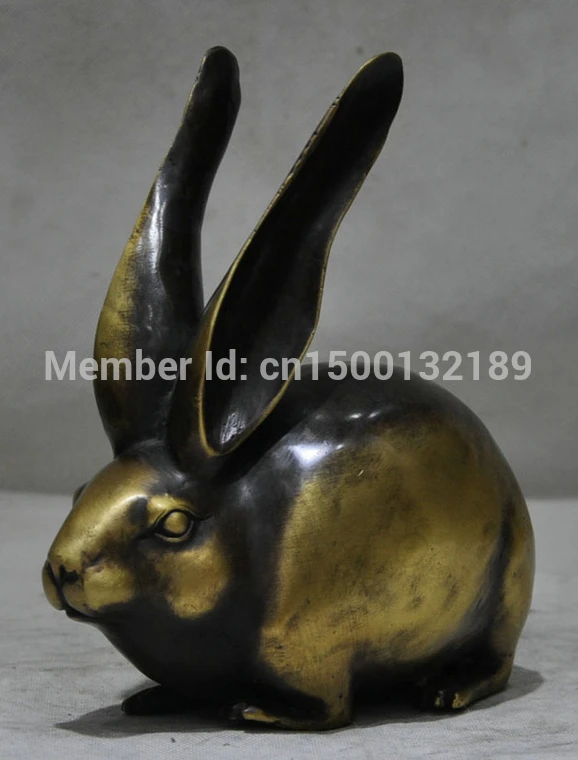 

xd 00104 9" Chinese Fengshui Bronze Zodiac Year Rabbit Animal Lovely Statue sculpture