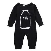 Одежда с длинными рукавами и надписью «MILK» для новорожденных мальчиков и девочек, комбинезон, комплекты одежды