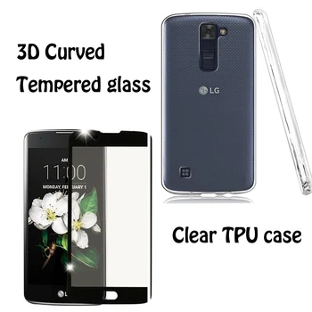 

3D Curved tempered glass screen protector for LG K8 For LG Phoenix 2 Cover Transparent TPU Silicone Case for LG K8