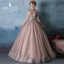 Vestido de Festa Винтаж Саудовская Аравия Формальные Вечерние платья кружевное платье с высокой горловиной с бисером пышные бальное платье вечерние платья ручной работы
