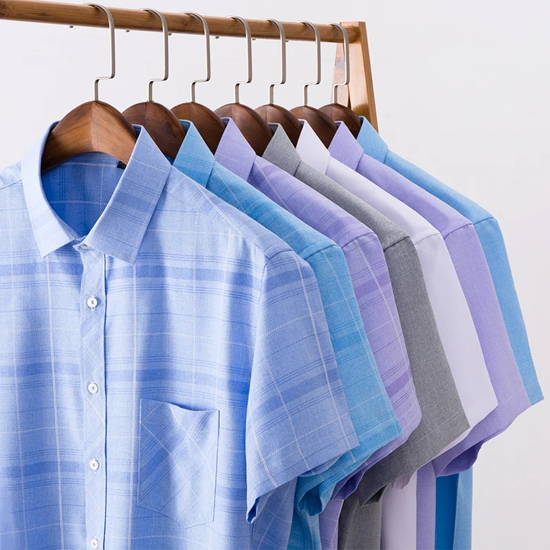 Langmeng الصيف Pinted جديد أزياء رجالي عارضة قمصان قصيرة الأكمام اللباس قميص Geometri الاجتماعية رجل صالح سليم قميص مقلم