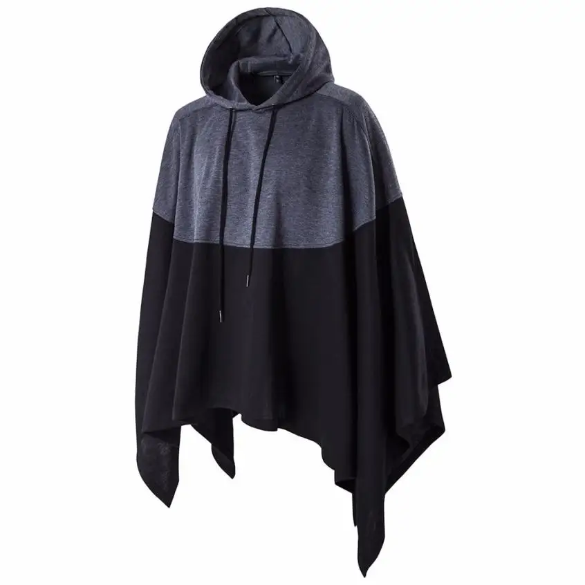 

omber Mens Irregular Patchwork Loose Bat Sleeves Hooded Poncho Cape Coat (M to 5XL) fashion 2017 sweat homme #AA