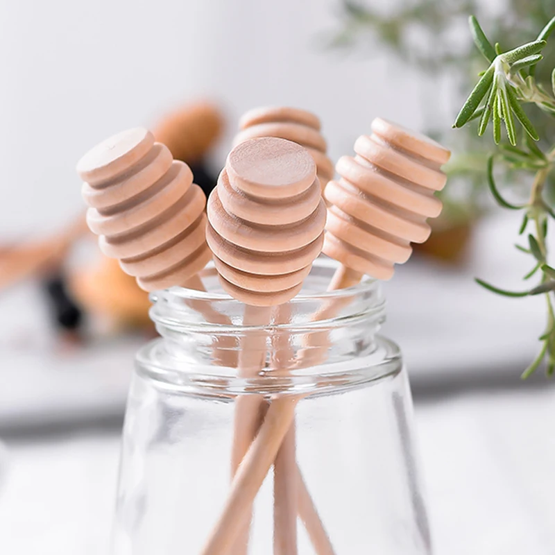 6Pcs Wooden Honey Dipper Stick Wood Honey Spoon Jam Honey Drizzler Server Mixing Stirring Teaspoon Tea Party Supply Kitchen Gadgets (11)