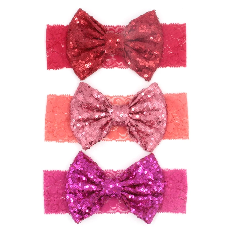 1pc Retail 5 Sequin Bow Lace Infantile Elastic Headband Hot 1pc Retail 5 Sequin Bow Lace Infantile Elastic Headband Hot Kids Diy Hair Accessories Headwear Headwrap