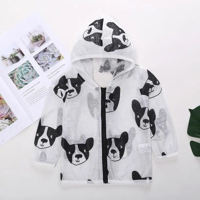 

New Style Toddler Kids Clothes Summer Sunscreen Newborn Children's Set Jackets Fashion Dog Printing Hooded Outerwear Zip Coats