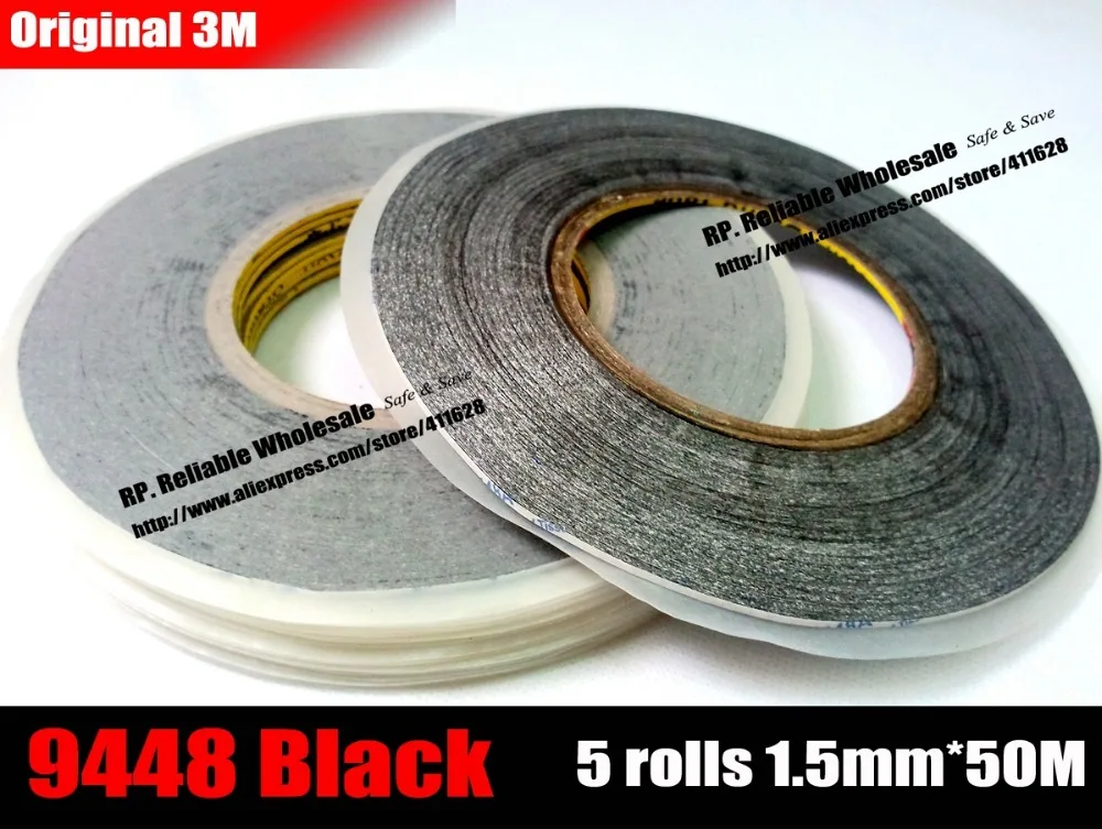 5x (1.5mm*50M) 3M 9448AB Double Sided Black Adhesive Tape Glue for