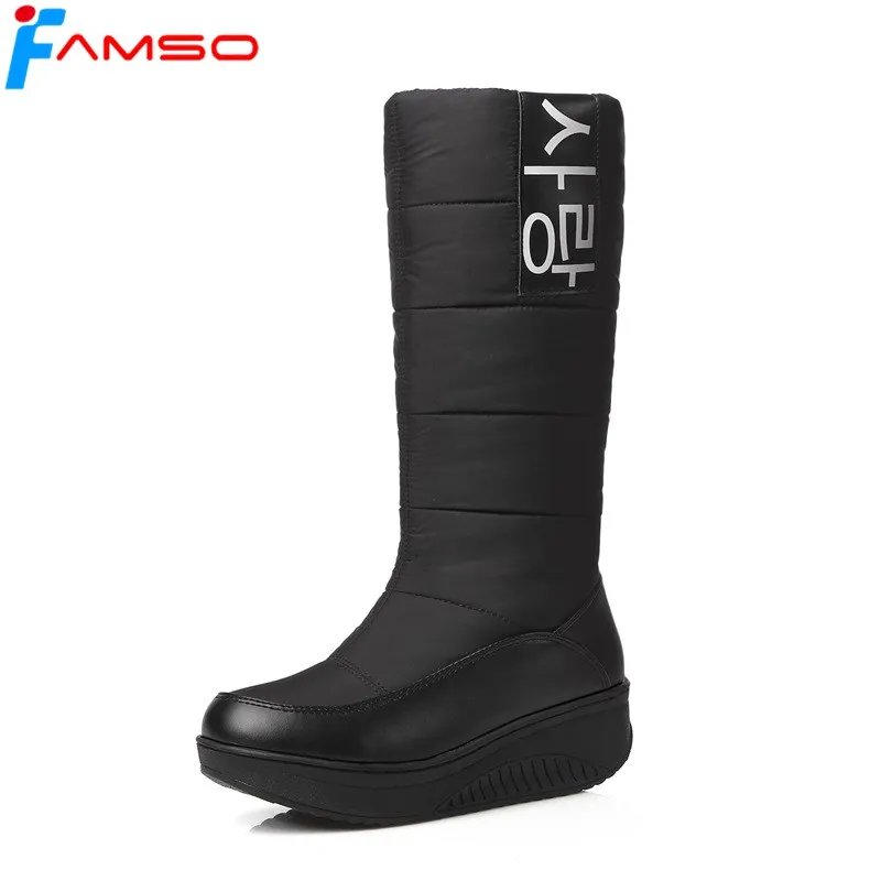 

FAMSO 2018 New Women Russia and Australia Outdoor Snow Boots platforms Down Boots Winter Women's Boots Print Full Fur Shoe