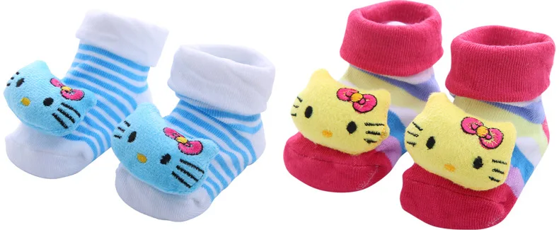 Нескользящие носки-тапочки для новорожденных девочек и мальчиков с героями мультфильмов милые для младенцев хлопковые гетры в полоску