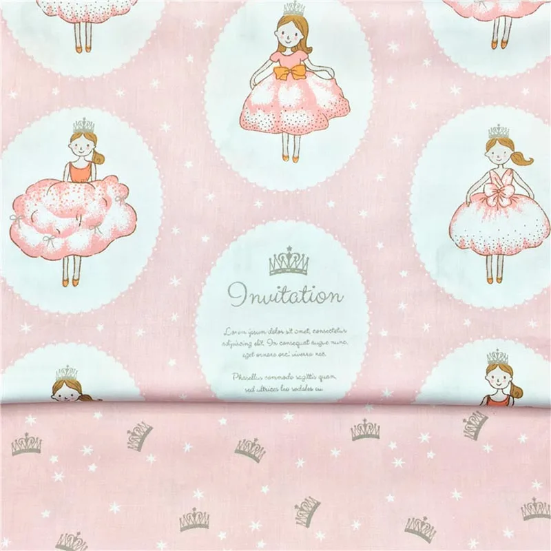 

160CM*50CM cotton cloth cartoon pink princess dancing crown stars fabric for DIY crib bedding apparel patchwork sewing fabric
