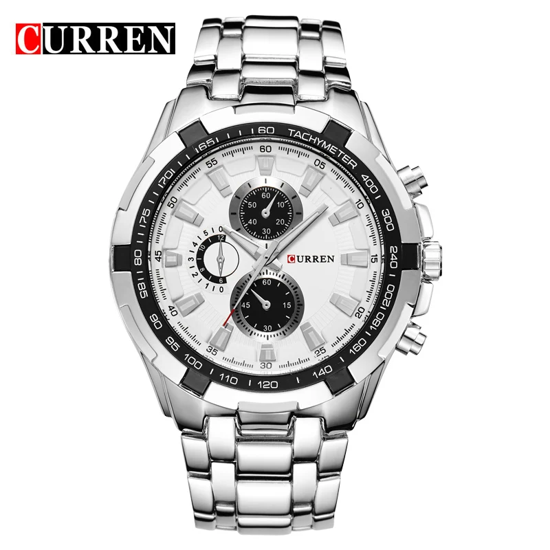 CURREN new watches men top luxury brand Quartz Fashion casual Wrist watch mens Waterproof full steel mens sports watches clock - Цвет: silver white