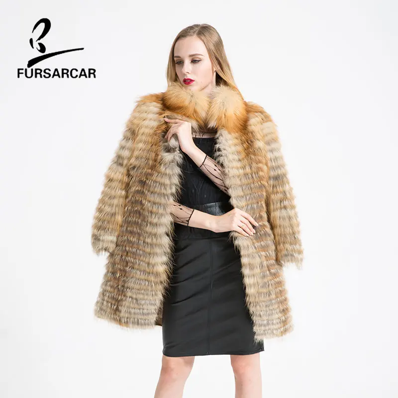 C0301 Pour Et Vraie Renard Automne Naturel Hiver Manteau Farcarcar Mode Nouvelle Long Col Outwear Femme Veste Fourrure De Avec Femmes gvqH4xw