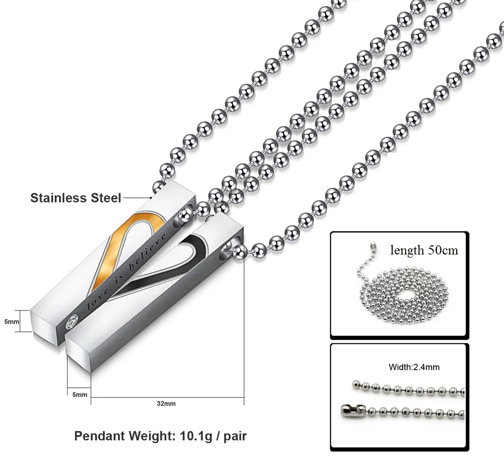 Uloveido ожерелье s& Кулоны сердце любовь титана пара ожерелье Retangle форма парные головоломки кулон подарок на день Святого Валентина KS797