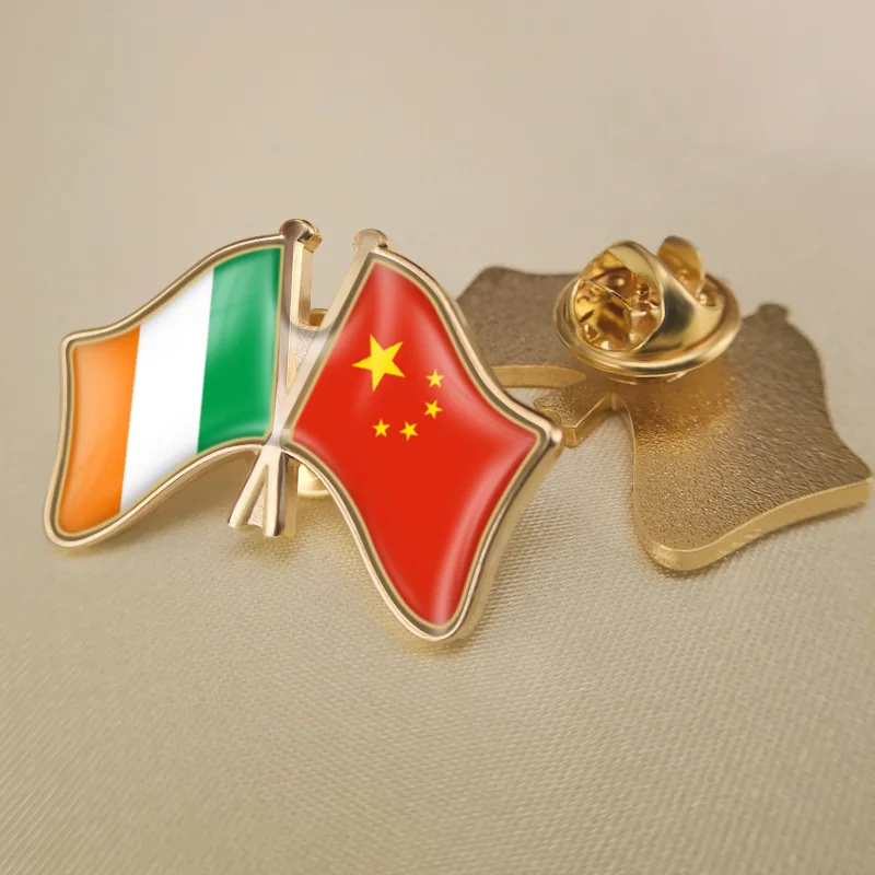 

China and Ireland Crossed Double Friendship Flags Lapel Pins