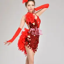 Платья для латинских танцев для девочек, с блестками/перьями, стиль ча-ча/Румба/Самба/бальные/Танго, Одежда для танцев, детский танцевальный костюм