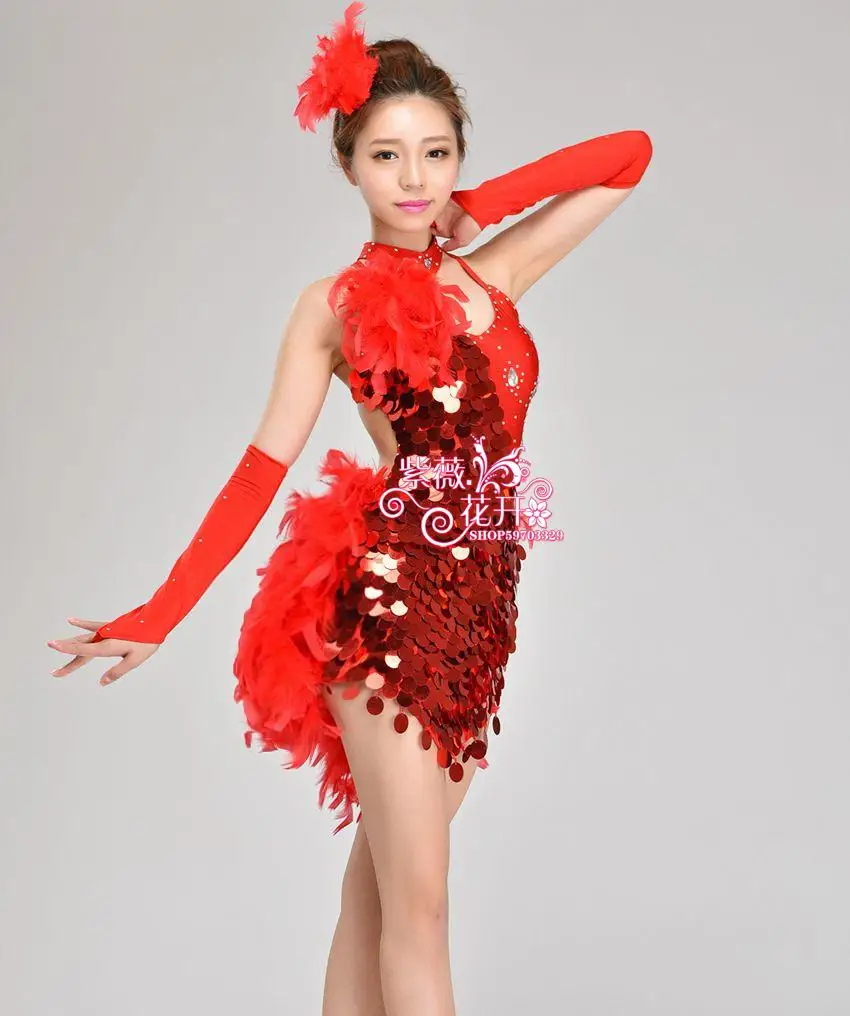 Mädchen Blumenmuster Tanz Kleid Latein Netz Kleidung Kostüm Ballsaal Tango Rumba 