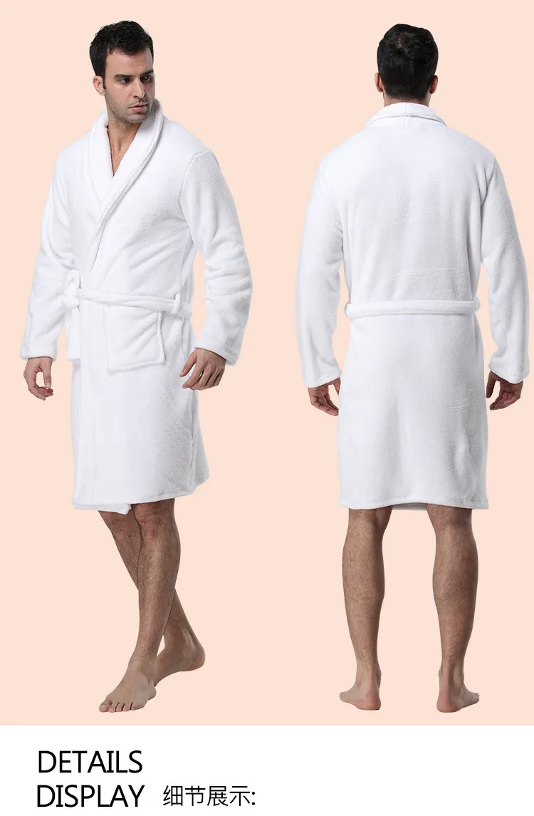 Большой размер, фланелевый банный халат, однотонный белый, утолщенный, с поясом, с длинным рукавом, домашняя ночная рубашка, одежда для сна для мужчин, халаты Ds5090
