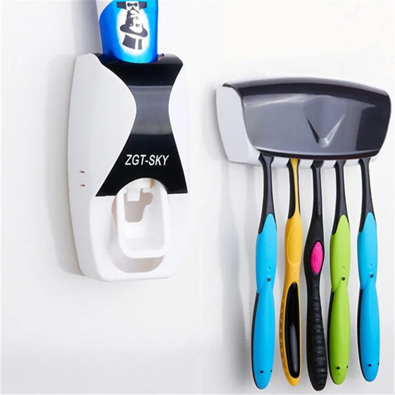 

Fashion Home Automatic Toothpaste Dispenser Toothbrush Holder Bathroom products Wall Mount Rack Bath set Toothpaste Squeezers