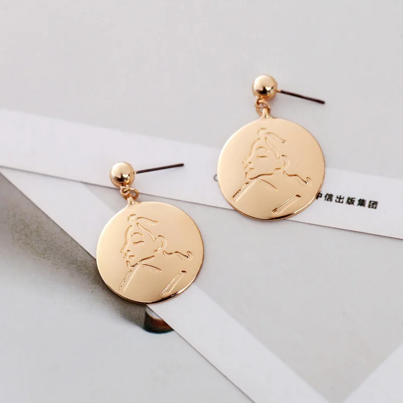 Simple Style Design Women Drop Earrings Geometric Character Round Alloy Pendant Fashion Jewelry | Украшения и аксессуары