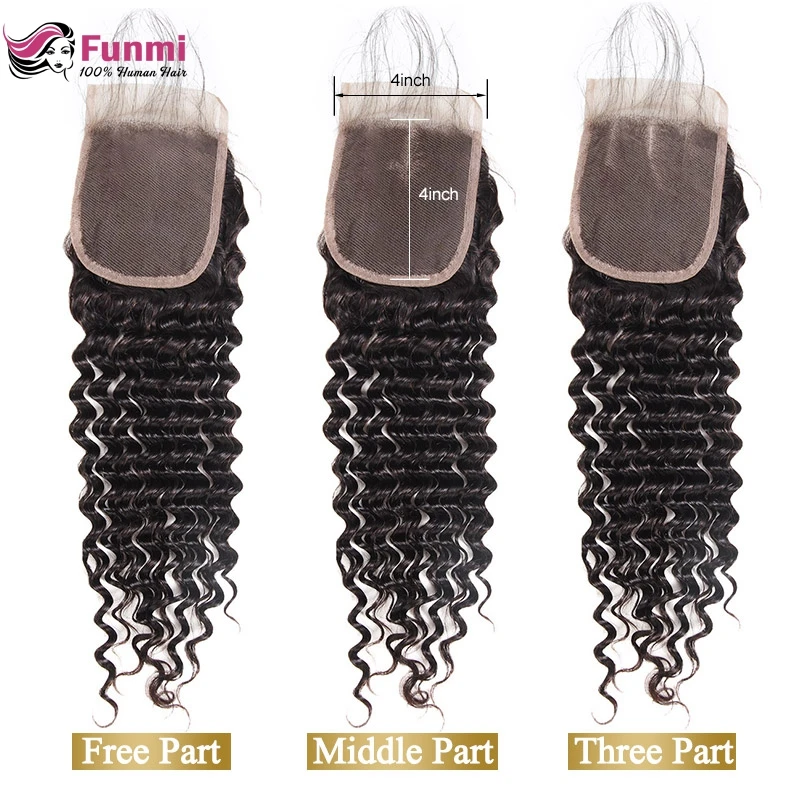 

Funmi Brazilian Virgin Hair Deep Wave Lace Closure With Baby Hair 130% Density Human Hair Closure Tangle Free for Hair Salon