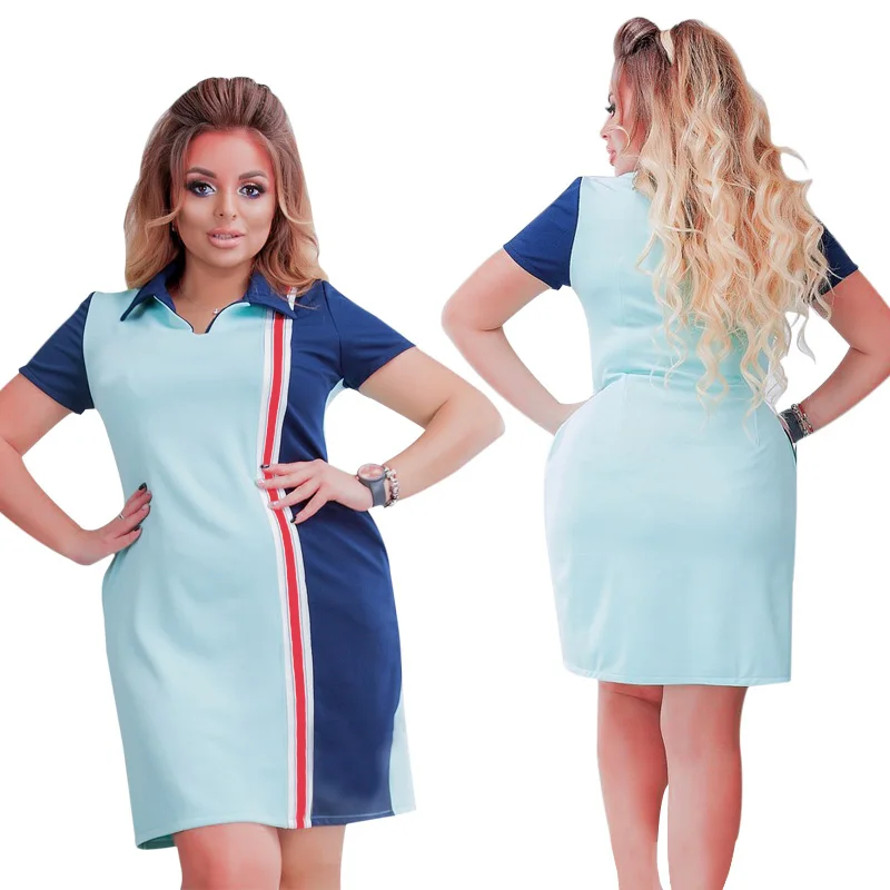 2019 New Designer Maxi Plus Size 6XL Polo Dress T Shirt  Ladies Women Dress Summer Oversized Polo Vestidos Patchwork Casual Gift