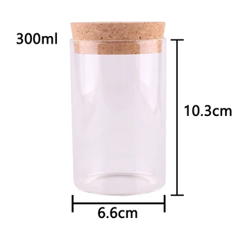 

300ml Home Kitchen Food Candy Nuts Grain Sealed Glass Storage Bottle Terrarium Jar with Cork Stopper