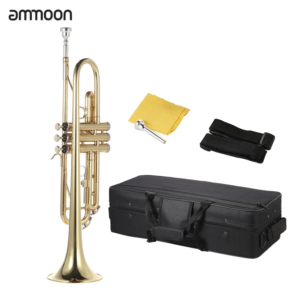 

ammoon Trumpet Bb B Flat Trumpet Brass Gold-painted Exquisite Durable Musical Instrument with Mouthpiece Gloves Strap Case
