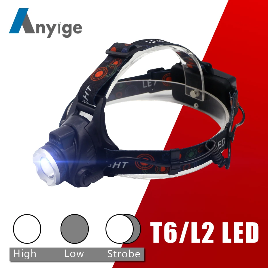 

ANYIGE IR sensor led headlight t6 headlamp xml l2 zoom head lamp 18650 rechargeable battery flashlight head torch For Fishing