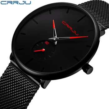 

CRRJU Watch Men Fashion Casual Quartz Watches Men's Simple Classic Dial Wrist Watches Stainless Steel Analog Male Clock 2150