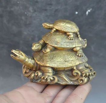 

China Feng Shui Brass longevity Animal 3 Turtle tortoise auspicious Lucky Statue