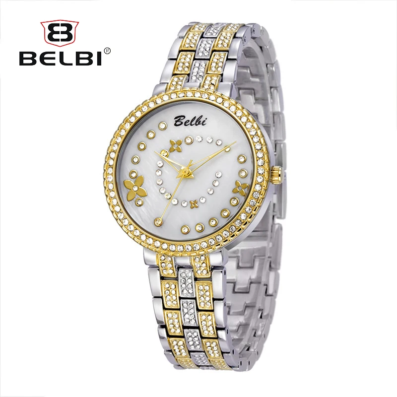 

BELBI Top Brand Luxury Gold Watches Women Quartz Wristwatches Ladies Alloy Strap Watches Flower Dial Design Female Wife AAA Gift