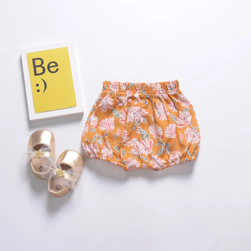 Летний для новорожденных PP брюки шорты с цветочным рисунком для маленьких девочек детские шаровары из хлопка с оборками, одежда для маленьких девочек, костюм
