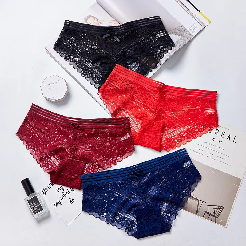 

Women underwear lace hollow sexy low waist sexy lace Seamless breathable women briefs Cotton best selling 2018 products red