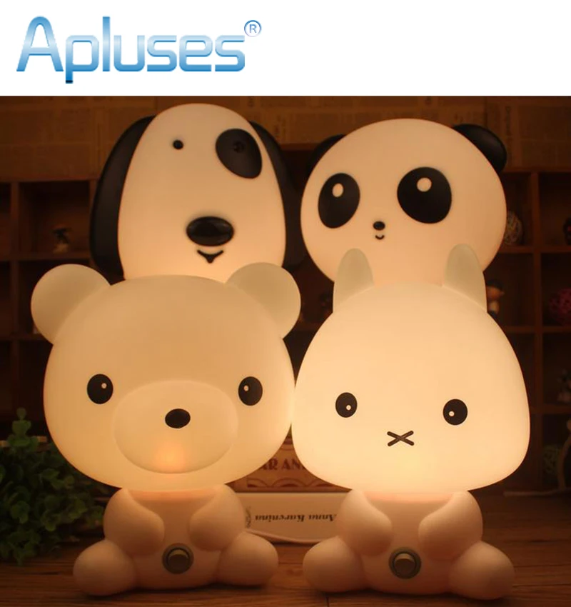 Image Desk Night Lights Baby Room Panda Rabbit Dog Bear Cartoon Night Light Kids Bed Lamp Sleeping Night Lamp Table Lamp With Bulb