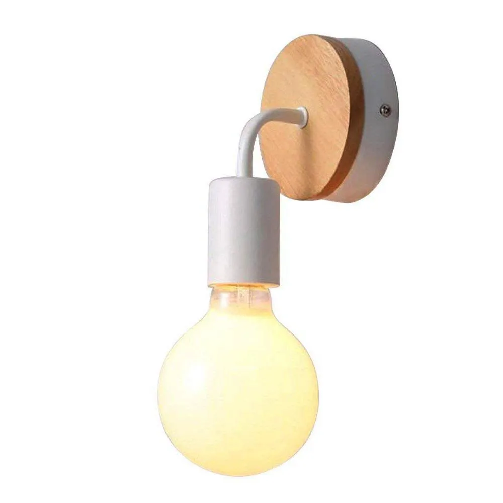 

Wall Light LED Wood White Metal Wall Lamp E27 Retro Wall Lighting Perfect for Home Indoor Bedside Dining Room Lounge Warm White