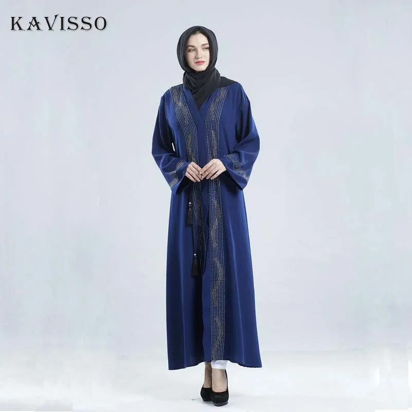 KAVISSO Ближний Восток мусульманская одежда женская Дубай abaya Горячая бурение кардиган-кимоно кафтан женская одежда Турецкий халат большого размера