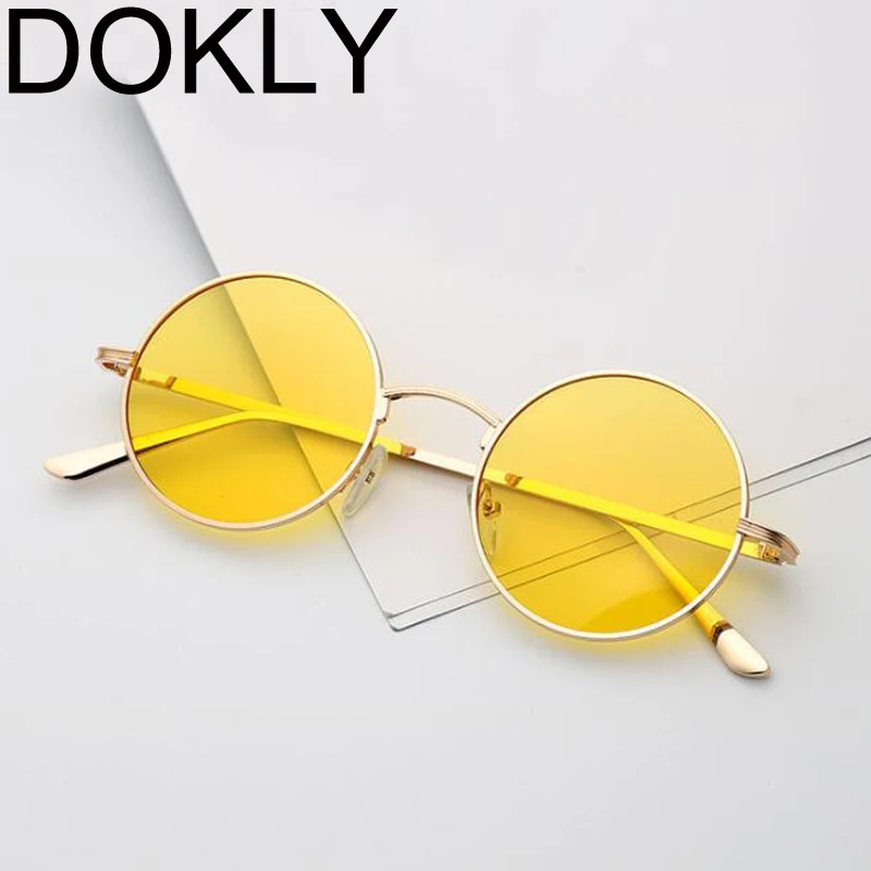 DOKLY новые модные желтые круглые солнцезащитные очки настоящие UV400 женские солнцезащитные очки Винтажные Солнцезащитные очки круглые солнцезащитные очки желтые линзы