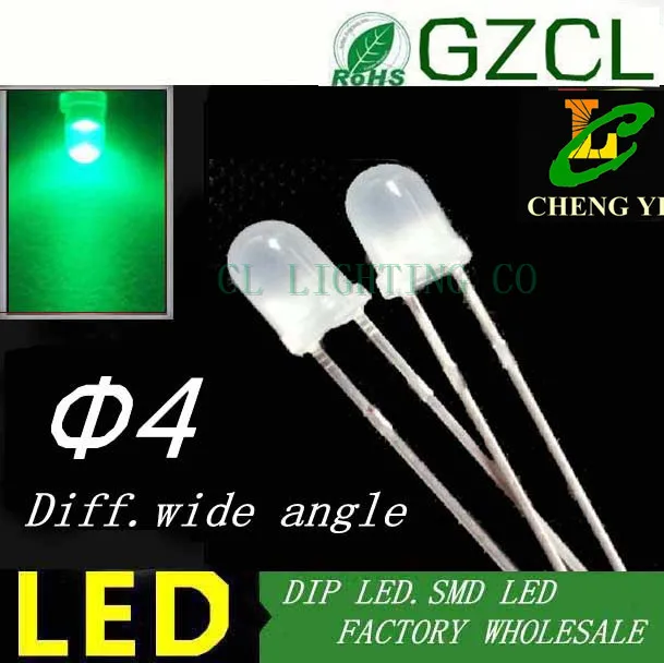 Ultra bright 4mm DIP led DIFFUSED pure green round 2 pin light diode 3.
