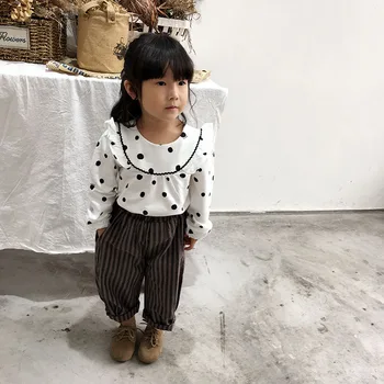 

Princess White School Blouses for Girls Autumn 2018 Cute Polka Dot Printed Kids Girl Shirt Long Sleeve Children's Blouse 1-6Y