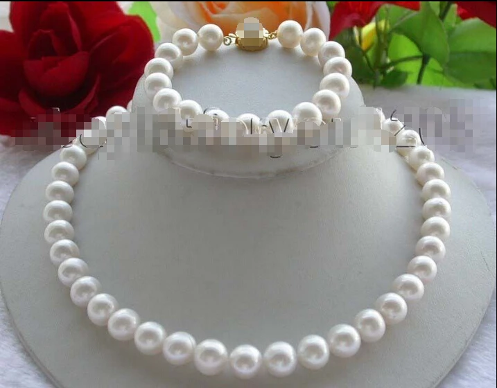 

Free shipping New style Natural noble jewelry>>>>Luster Genuine Natural 11mm White round pearl Necklace Bracelet set!