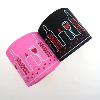 

3inch valentinne day ribbon , red glitter heart printed with grosgrain ribbon , 100 yards , shipping free