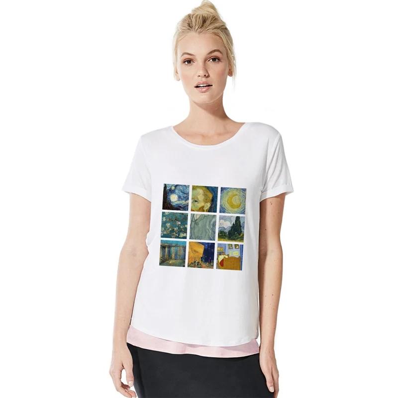 

Modal Casual Harajuku Funny T Hot Van Gogh/angel/Naughty Mouse/Tumblr/Ins Pattern Women's Summer White Fashion T-Shirt