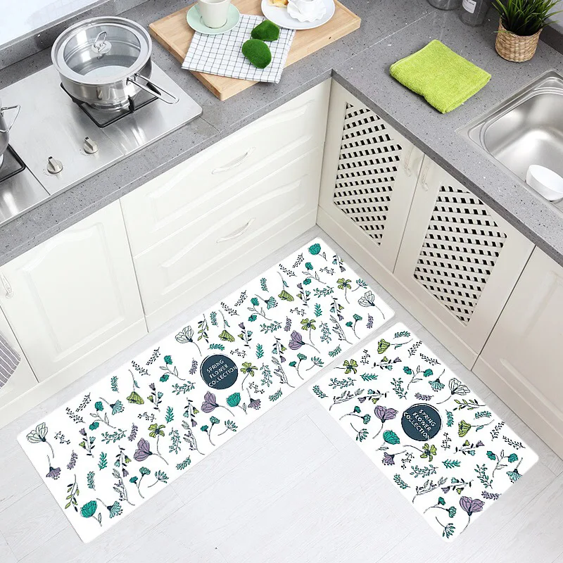 

PVC Kitchen Mat Printed Kitchen Rug for Floor Cartoon Printed Easy Cleaning Waterproof Bath Rug Anti-Slip Floor Carpets