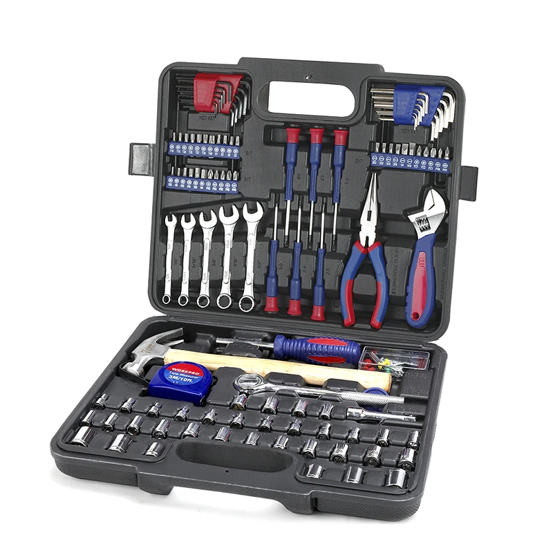 Baratos WORKPRO 165 Unid casa herramienta hogar Kits de herramienta Llave de trinquete tomas conjunto de puntas de destornillador conjunto llave hexagonal martillo