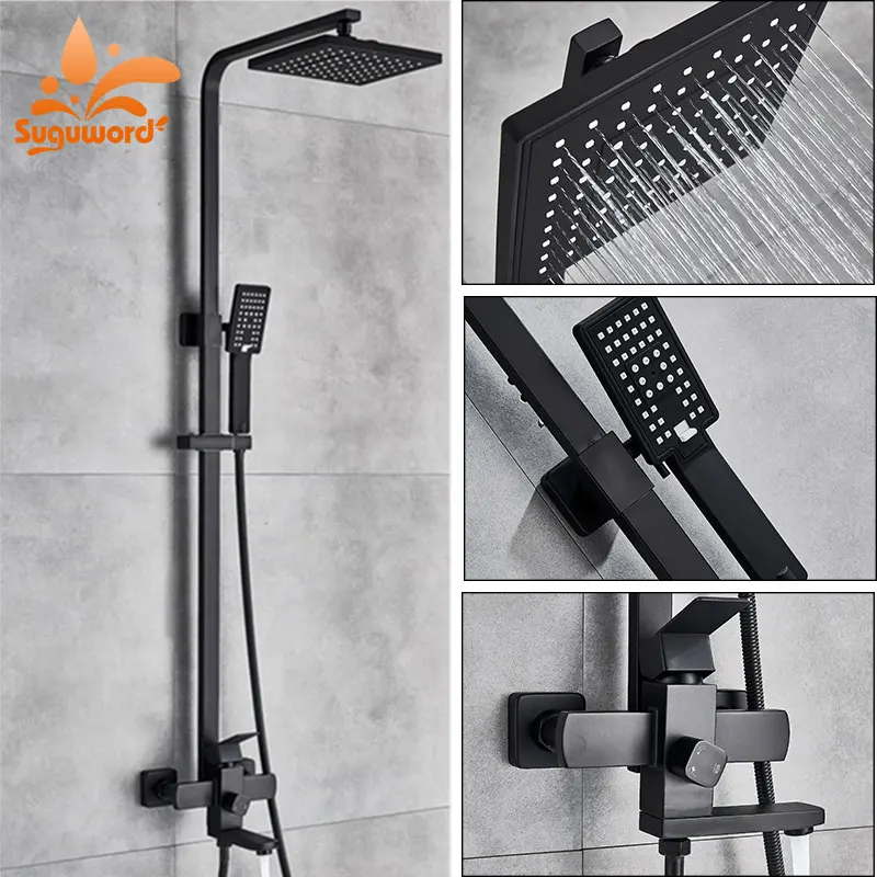 

Blacked Shower Combo Set 8 inch ABS Plastic Shower Head and Hand Shower Hot and Cold Switch with white dots