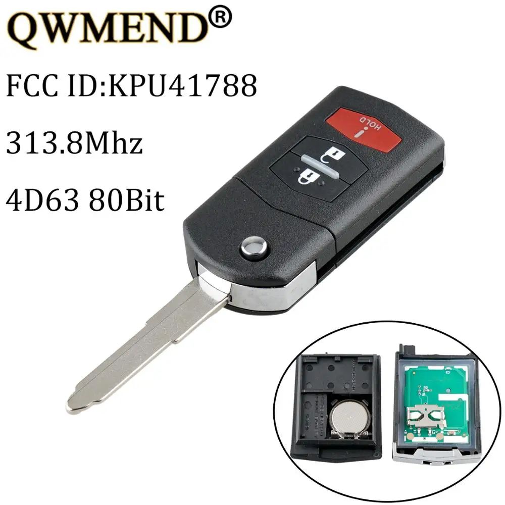 QWMEND 3 кнопки дистанционного ключа для Mazda KPU41788 313 8 МГц 4D63 80 бит чип 2006 2007 2008 6