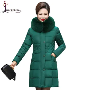 

Winter Jacket 2018 Fashion Middle-aged New Mediun Long Women Cotton Overcoat Solid color Fur collar Hooded Cotton Jacket DD286