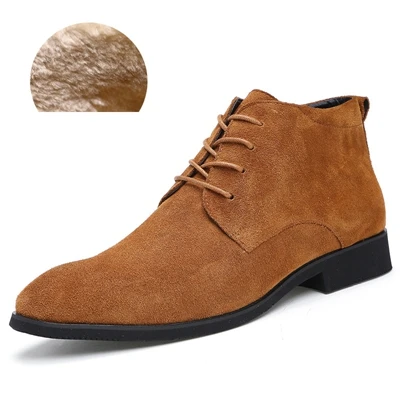 NPEZKGC/мужские ботильоны из натуральной кожи; дышащие мужские кожаные ботинки; обувь с высоким берцем; Уличная Повседневная мужская зимняя обувь; Botas Homme - Цвет: Brown With Fur